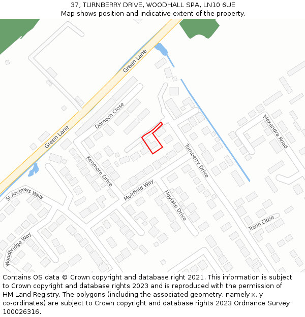 37, TURNBERRY DRIVE, WOODHALL SPA, LN10 6UE: Location map and indicative extent of plot