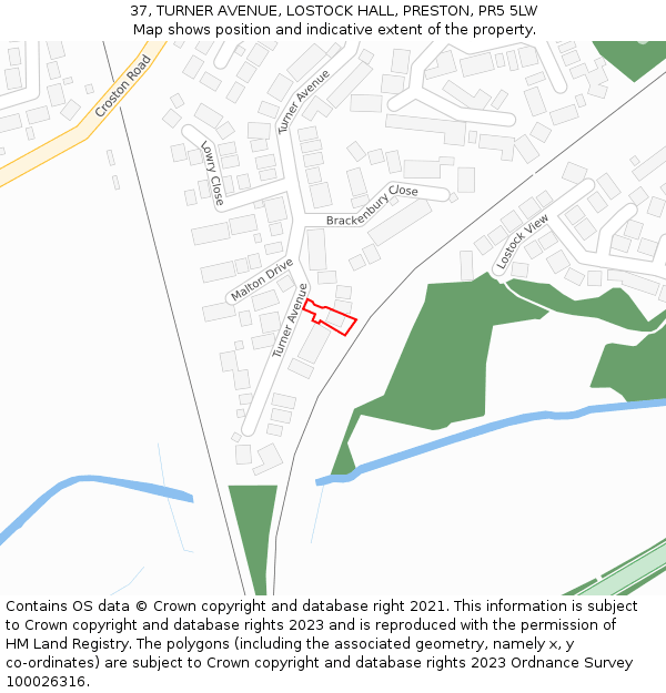 37, TURNER AVENUE, LOSTOCK HALL, PRESTON, PR5 5LW: Location map and indicative extent of plot