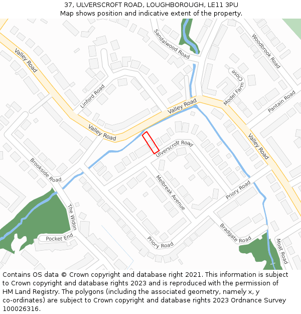 37, ULVERSCROFT ROAD, LOUGHBOROUGH, LE11 3PU: Location map and indicative extent of plot