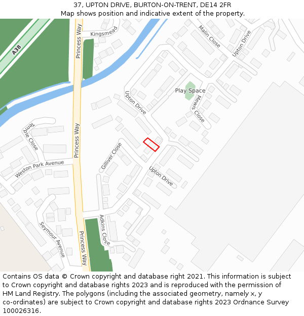 37, UPTON DRIVE, BURTON-ON-TRENT, DE14 2FR: Location map and indicative extent of plot