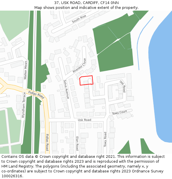 37, USK ROAD, CARDIFF, CF14 0NN: Location map and indicative extent of plot