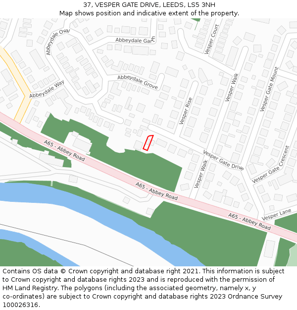 37, VESPER GATE DRIVE, LEEDS, LS5 3NH: Location map and indicative extent of plot