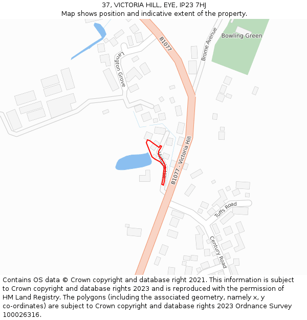 37, VICTORIA HILL, EYE, IP23 7HJ: Location map and indicative extent of plot