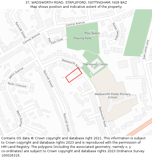 37, WADSWORTH ROAD, STAPLEFORD, NOTTINGHAM, NG9 8AZ: Location map and indicative extent of plot