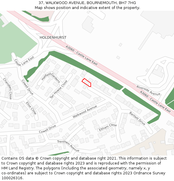 37, WALKWOOD AVENUE, BOURNEMOUTH, BH7 7HG: Location map and indicative extent of plot