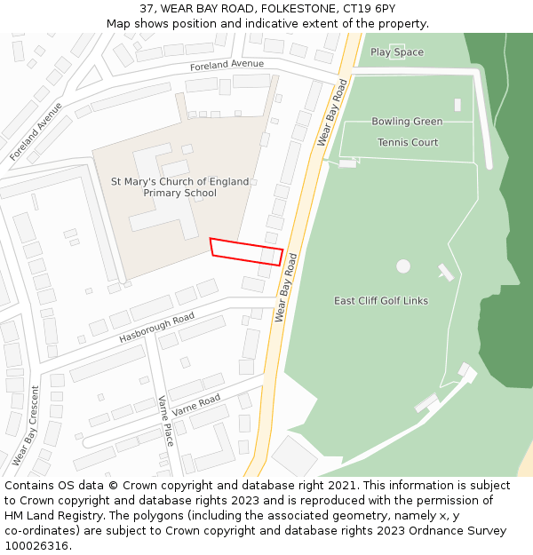 37, WEAR BAY ROAD, FOLKESTONE, CT19 6PY: Location map and indicative extent of plot