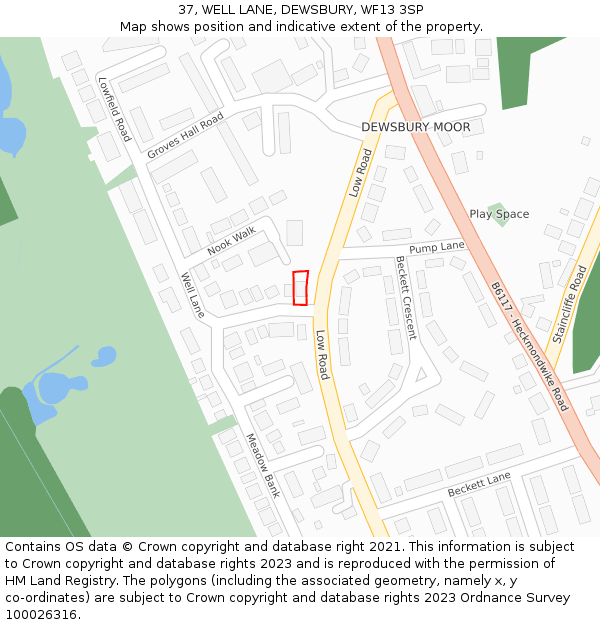 37, WELL LANE, DEWSBURY, WF13 3SP: Location map and indicative extent of plot