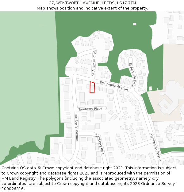 37, WENTWORTH AVENUE, LEEDS, LS17 7TN: Location map and indicative extent of plot