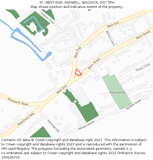37, WEST END, ASHWELL, BALDOCK, SG7 5PH: Location map and indicative extent of plot