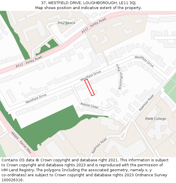 37, WESTFIELD DRIVE, LOUGHBOROUGH, LE11 3QJ: Location map and indicative extent of plot