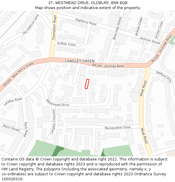 37, WESTMEAD DRIVE, OLDBURY, B68 8QB: Location map and indicative extent of plot