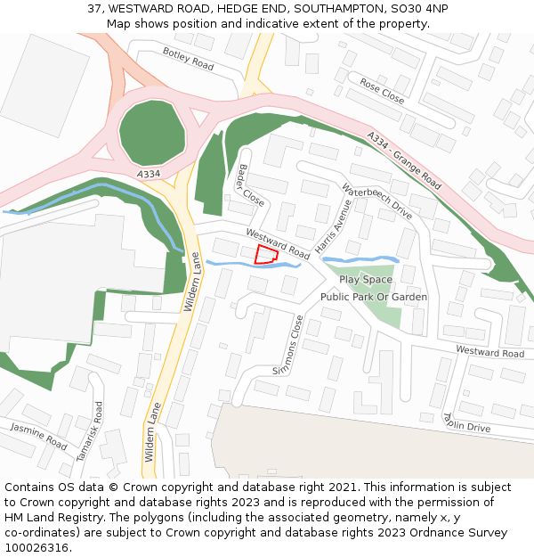 37, WESTWARD ROAD, HEDGE END, SOUTHAMPTON, SO30 4NP: Location map and indicative extent of plot