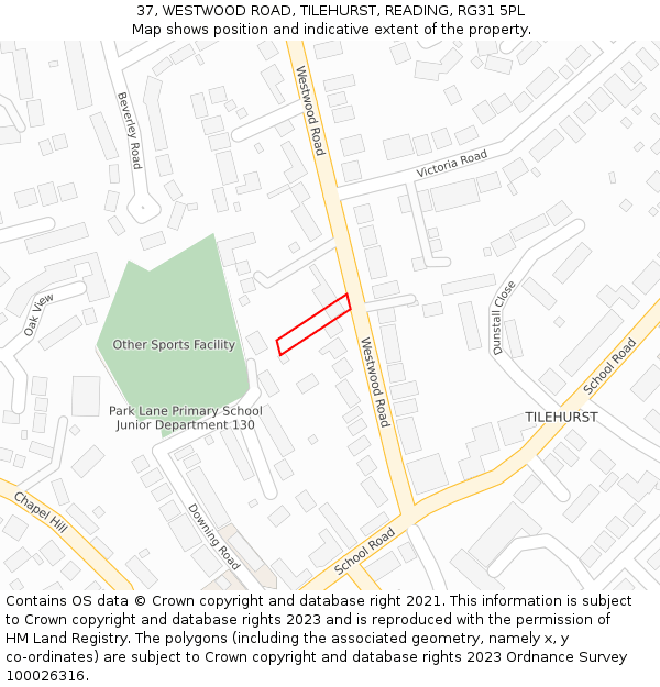 37, WESTWOOD ROAD, TILEHURST, READING, RG31 5PL: Location map and indicative extent of plot
