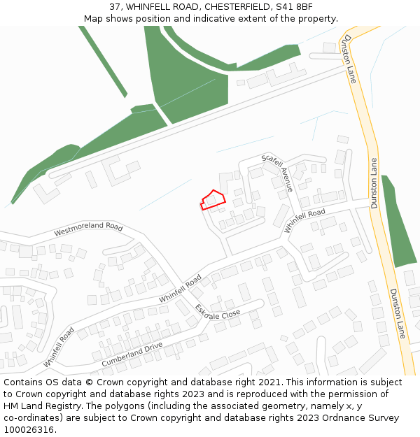 37, WHINFELL ROAD, CHESTERFIELD, S41 8BF: Location map and indicative extent of plot
