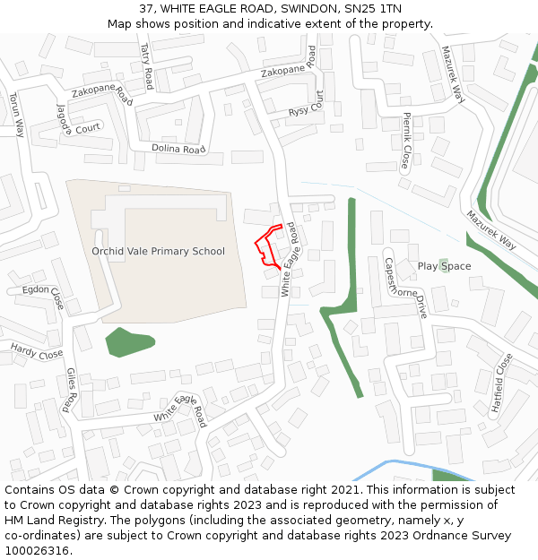 37, WHITE EAGLE ROAD, SWINDON, SN25 1TN: Location map and indicative extent of plot