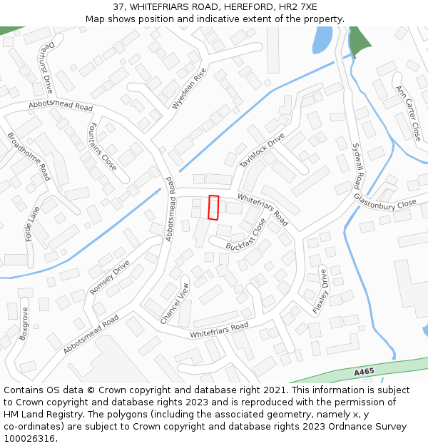 37, WHITEFRIARS ROAD, HEREFORD, HR2 7XE: Location map and indicative extent of plot