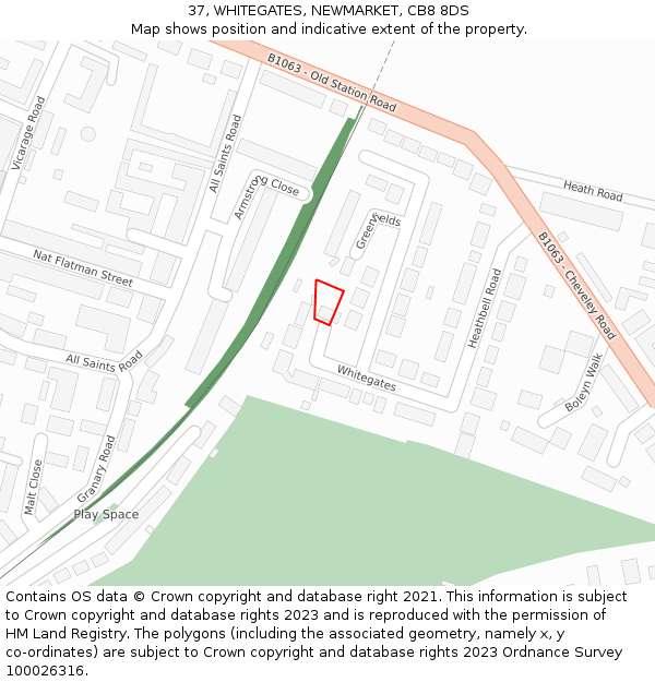 37, WHITEGATES, NEWMARKET, CB8 8DS: Location map and indicative extent of plot