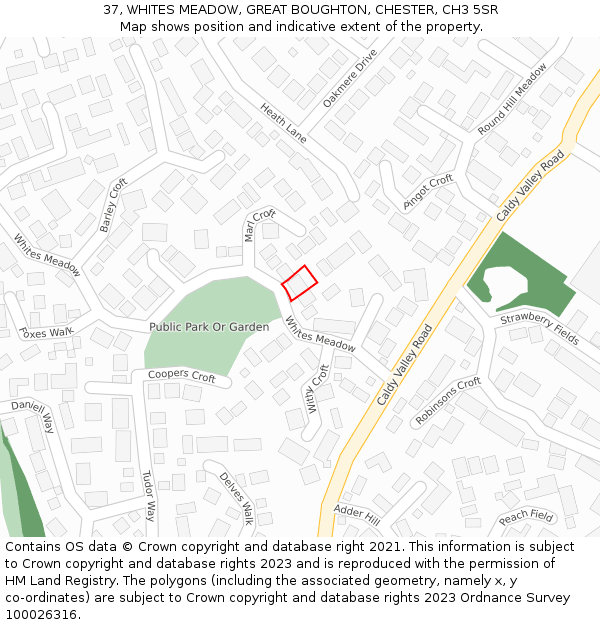37, WHITES MEADOW, GREAT BOUGHTON, CHESTER, CH3 5SR: Location map and indicative extent of plot
