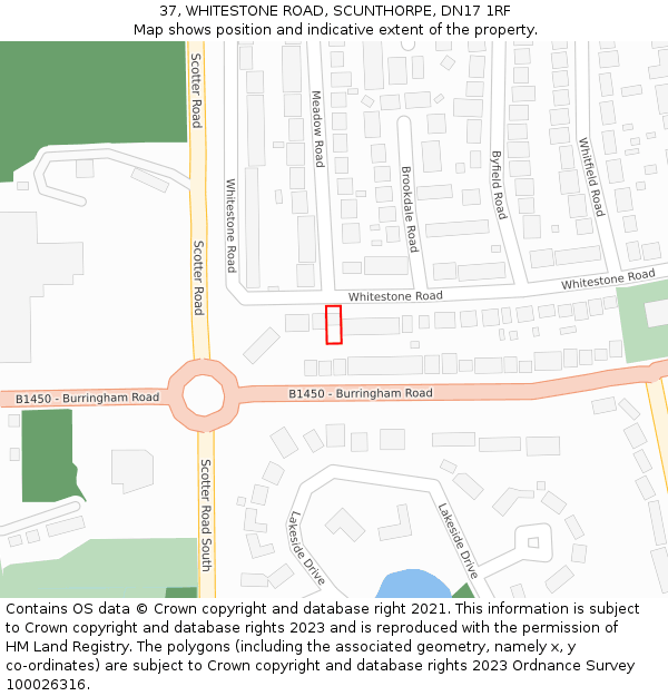 37, WHITESTONE ROAD, SCUNTHORPE, DN17 1RF: Location map and indicative extent of plot