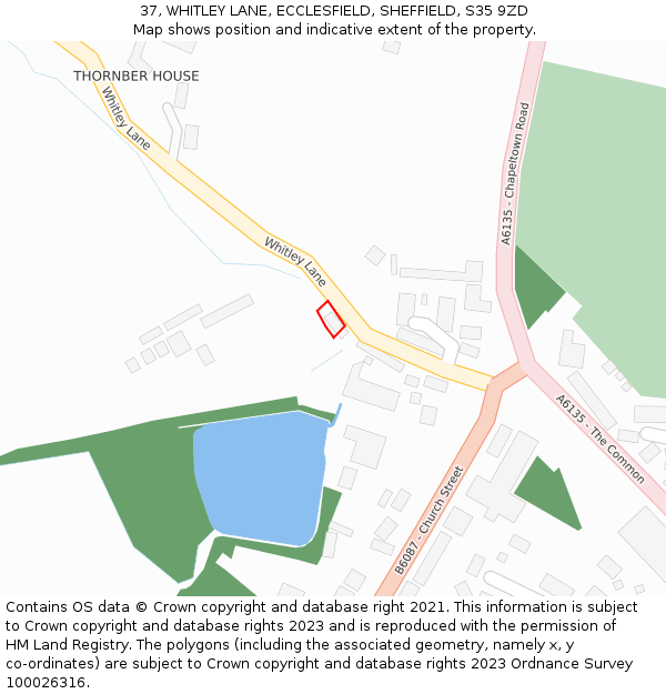 37, WHITLEY LANE, ECCLESFIELD, SHEFFIELD, S35 9ZD: Location map and indicative extent of plot
