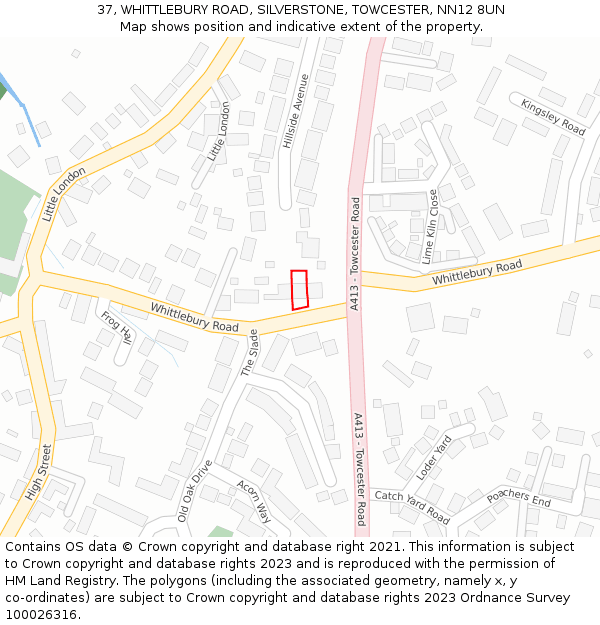 37, WHITTLEBURY ROAD, SILVERSTONE, TOWCESTER, NN12 8UN: Location map and indicative extent of plot