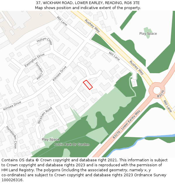 37, WICKHAM ROAD, LOWER EARLEY, READING, RG6 3TE: Location map and indicative extent of plot