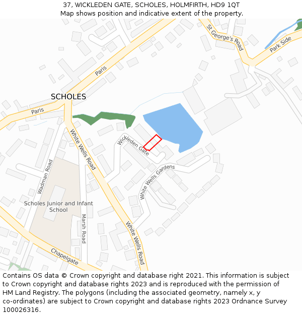 37, WICKLEDEN GATE, SCHOLES, HOLMFIRTH, HD9 1QT: Location map and indicative extent of plot