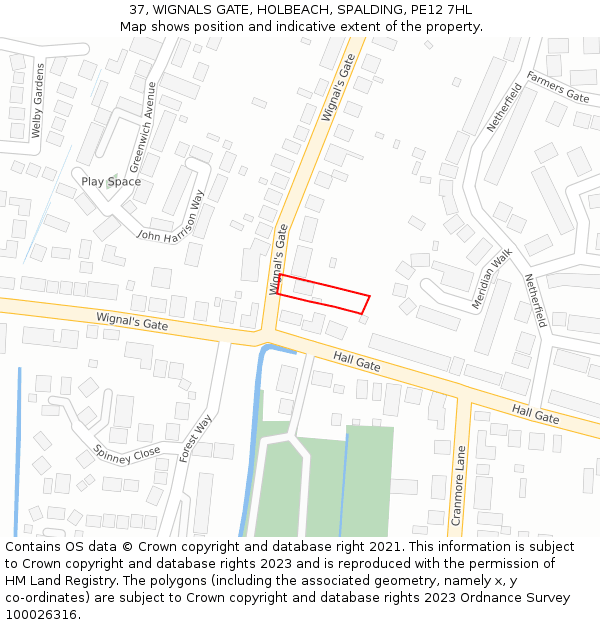 37, WIGNALS GATE, HOLBEACH, SPALDING, PE12 7HL: Location map and indicative extent of plot