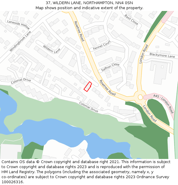 37, WILDERN LANE, NORTHAMPTON, NN4 0SN: Location map and indicative extent of plot