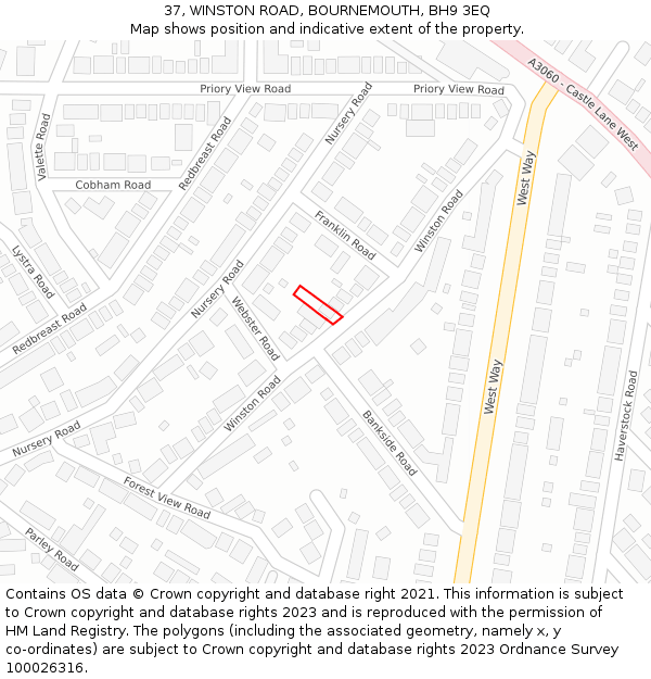 37, WINSTON ROAD, BOURNEMOUTH, BH9 3EQ: Location map and indicative extent of plot