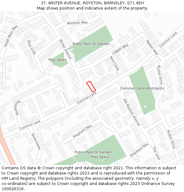 37, WINTER AVENUE, ROYSTON, BARNSLEY, S71 4EH: Location map and indicative extent of plot