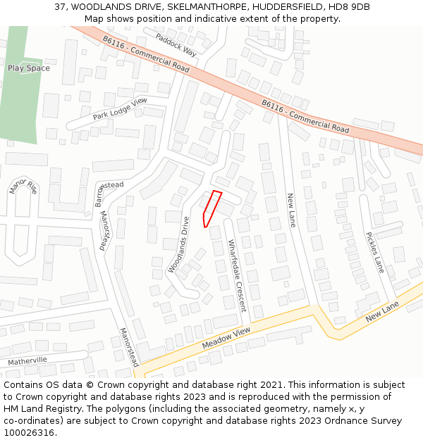 37, WOODLANDS DRIVE, SKELMANTHORPE, HUDDERSFIELD, HD8 9DB: Location map and indicative extent of plot