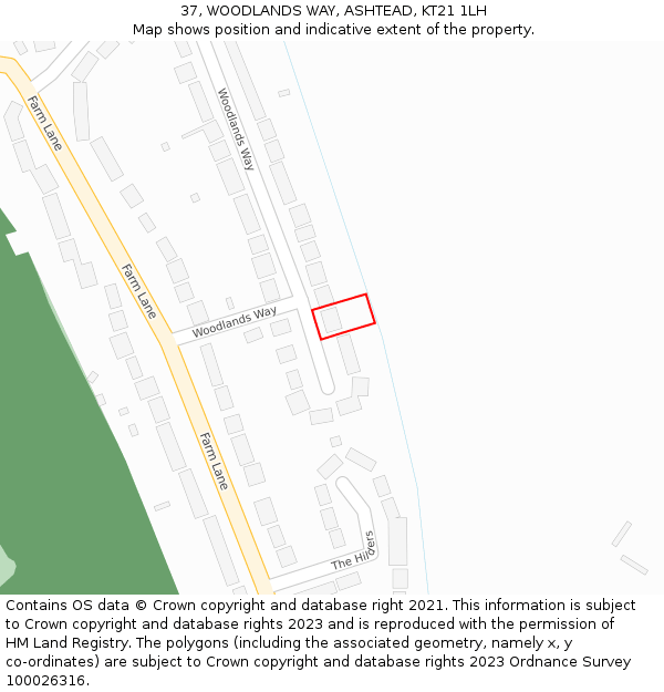 37, WOODLANDS WAY, ASHTEAD, KT21 1LH: Location map and indicative extent of plot