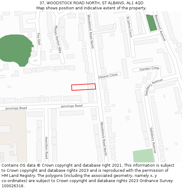 37, WOODSTOCK ROAD NORTH, ST ALBANS, AL1 4QD: Location map and indicative extent of plot