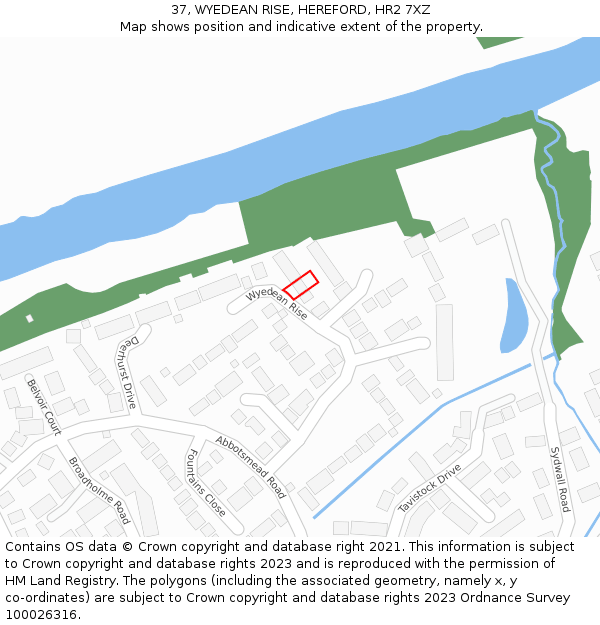 37, WYEDEAN RISE, HEREFORD, HR2 7XZ: Location map and indicative extent of plot