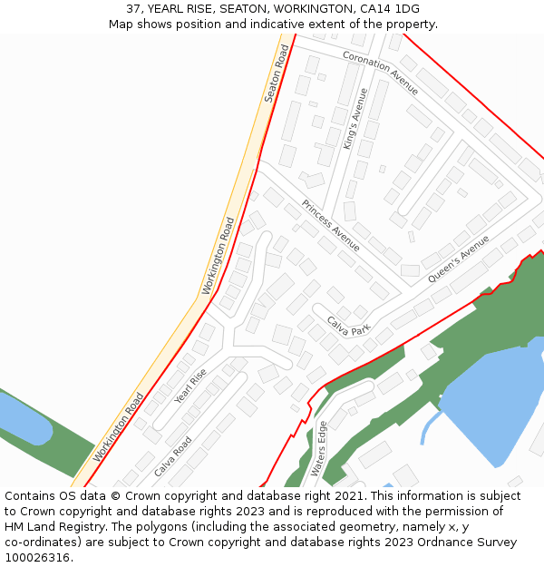 37, YEARL RISE, SEATON, WORKINGTON, CA14 1DG: Location map and indicative extent of plot