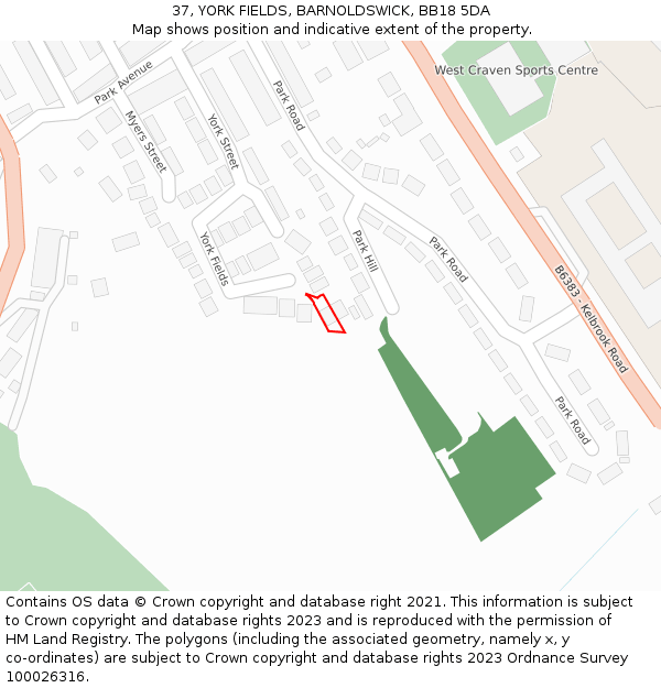 37, YORK FIELDS, BARNOLDSWICK, BB18 5DA: Location map and indicative extent of plot