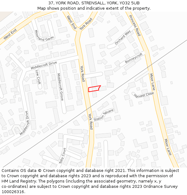 37, YORK ROAD, STRENSALL, YORK, YO32 5UB: Location map and indicative extent of plot