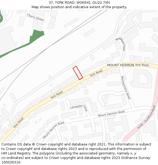 37, YORK ROAD, WOKING, GU22 7XN: Location map and indicative extent of plot