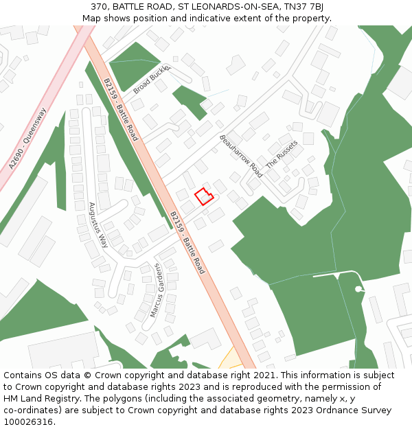 370, BATTLE ROAD, ST LEONARDS-ON-SEA, TN37 7BJ: Location map and indicative extent of plot