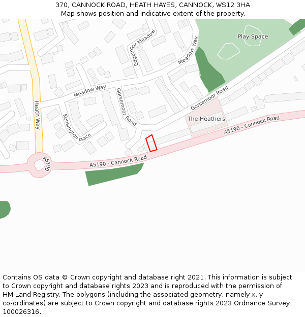 370, CANNOCK ROAD, HEATH HAYES, CANNOCK, WS12 3HA: Location map and indicative extent of plot
