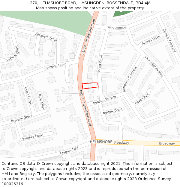 370, HELMSHORE ROAD, HASLINGDEN, ROSSENDALE, BB4 4JA: Location map and indicative extent of plot