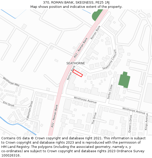370, ROMAN BANK, SKEGNESS, PE25 1RJ: Location map and indicative extent of plot