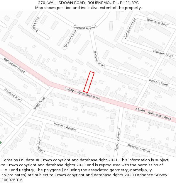 370, WALLISDOWN ROAD, BOURNEMOUTH, BH11 8PS: Location map and indicative extent of plot