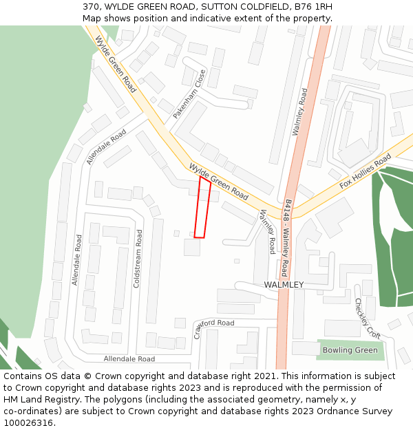 370, WYLDE GREEN ROAD, SUTTON COLDFIELD, B76 1RH: Location map and indicative extent of plot