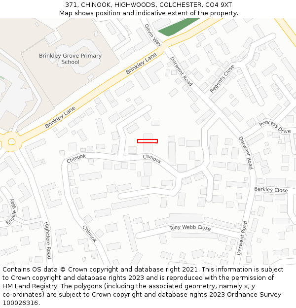 371, CHINOOK, HIGHWOODS, COLCHESTER, CO4 9XT: Location map and indicative extent of plot