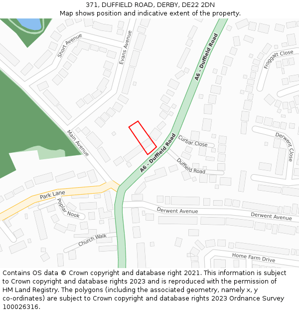 371, DUFFIELD ROAD, DERBY, DE22 2DN: Location map and indicative extent of plot