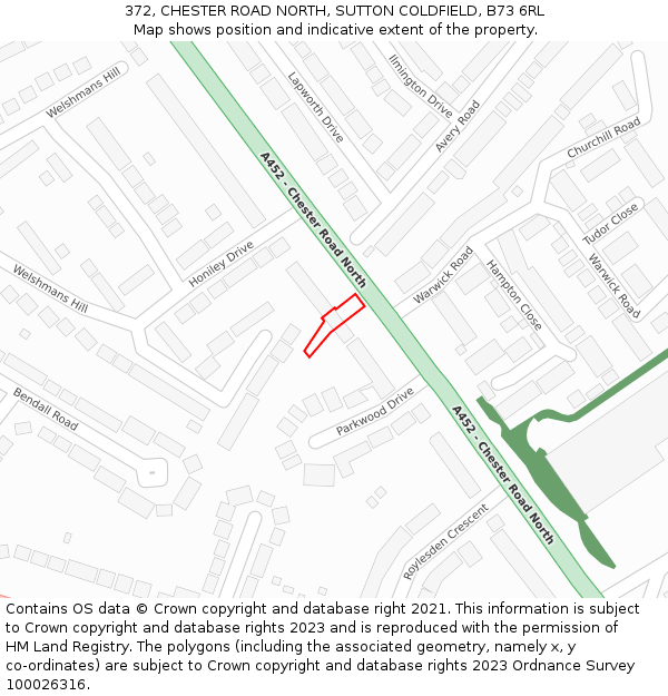 372, CHESTER ROAD NORTH, SUTTON COLDFIELD, B73 6RL: Location map and indicative extent of plot
