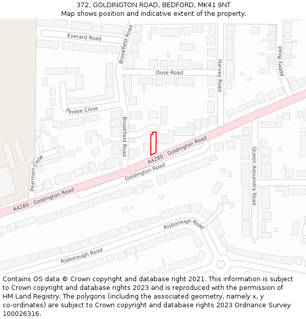 372, GOLDINGTON ROAD, BEDFORD, MK41 9NT: Location map and indicative extent of plot