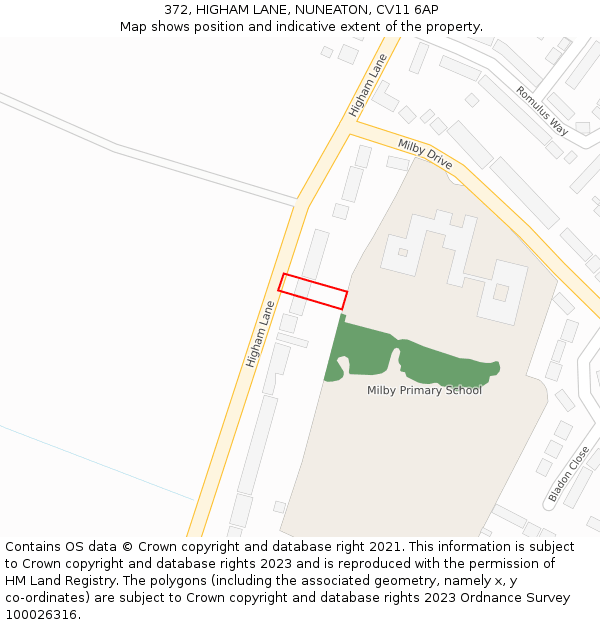 372, HIGHAM LANE, NUNEATON, CV11 6AP: Location map and indicative extent of plot